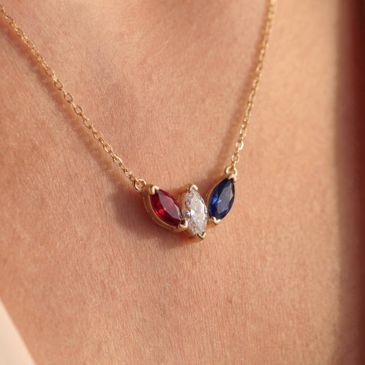 Red White Blue Necklace, Patriotic Jewelry, USA 250th Anniversary, 4th of July Gift, Minimalist Marquise, Dainty American Pendant