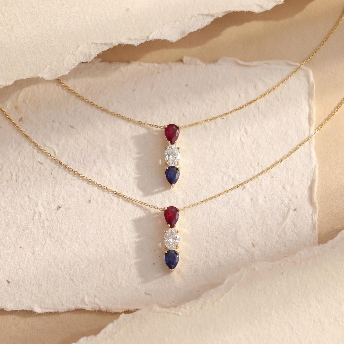 Tear Drop Pendant, Patriotic Necklace, Red White Blue, USA 250th Anniversary, Minimalist Jewelry, July 4th Gift, Dainty Gemstone